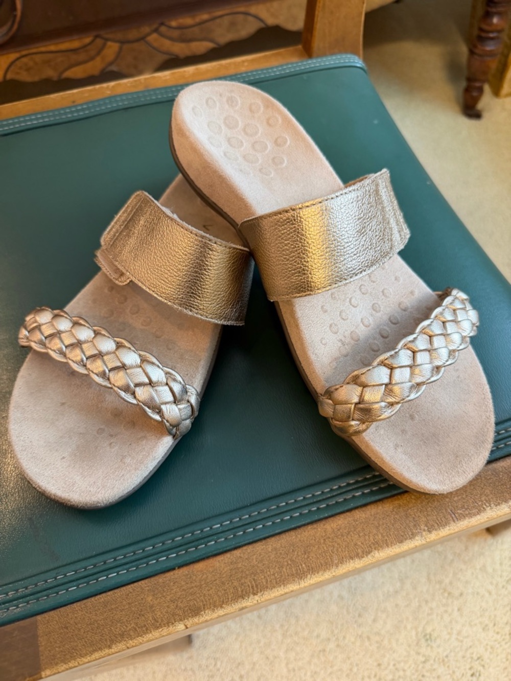 Vionic Braided Metallic Slide Sandals - gold